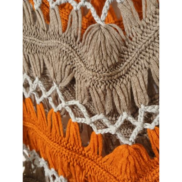 Vntg 90s Crochet Top Hairpin Lace Overlay Sweater Sz M Gray Orange Hippie Gypsy - Picture 8 of 15